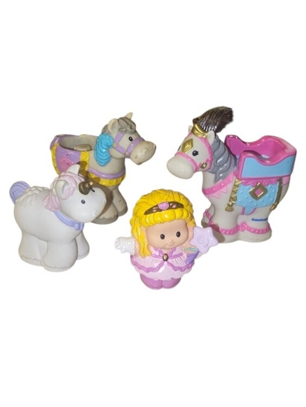 Fisher Price Little People Castle Princess Sarah Lynn Unicorn Horse Carriage x4